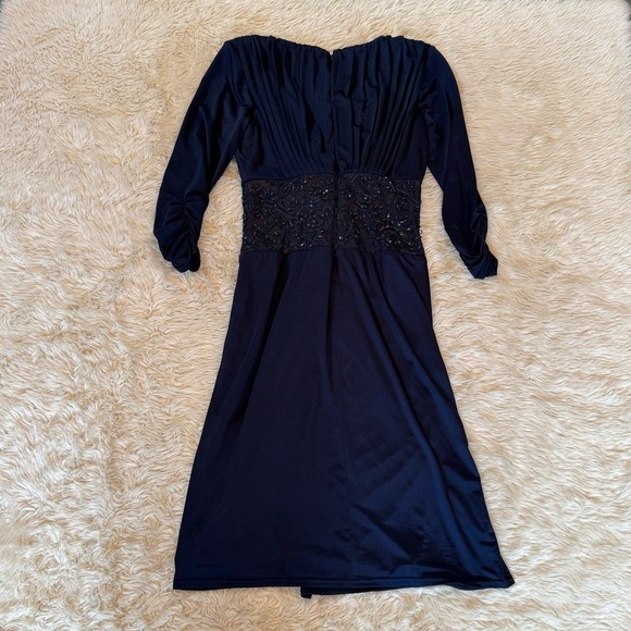 Tadashi Shoji Navy Blue Twist Front Beaded Lace Panel Dress - Size XS - Picture 4 of 7